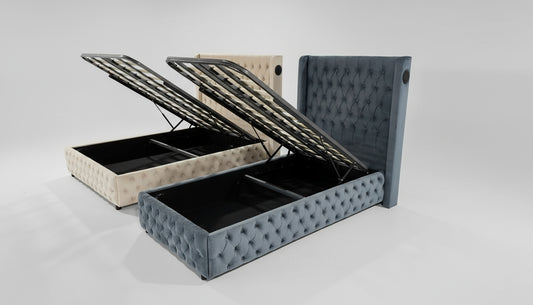 Jas Gas Lift Royal Velvet Bed + Bluetooth Speakers + USB Chargers