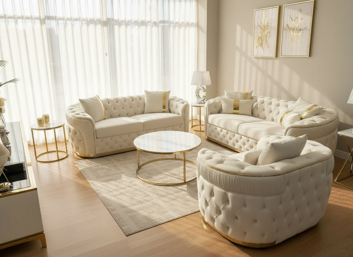 Gold Leaf 3&2&1 Sofa Set (VELVET and FABRIC)