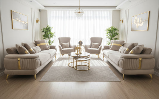 Fez Royal Velvet Sofa Bed Set 3&3&1&1(Grey/Silver or Pearl/Gold)