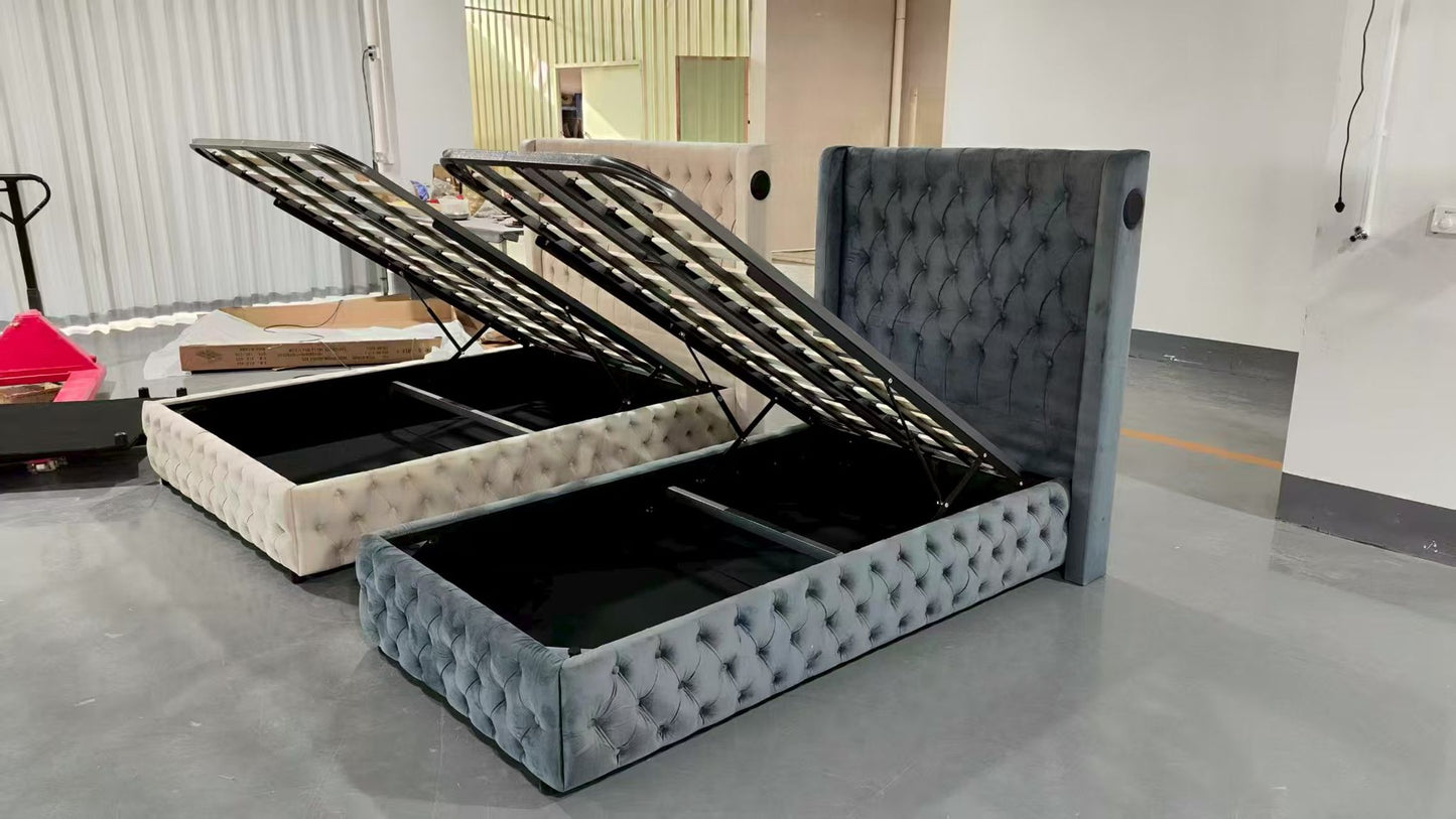 Jas Gas Lift Royal Velvet Bed + Bluetooth Speakers + USB Chargers