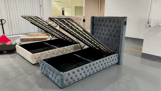 Jas Gas Lift Royal Velvet Bed + Bluetooth Speakers + USB Chargers